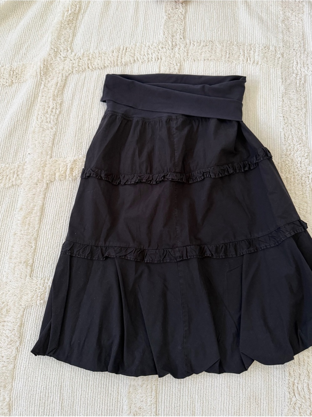 XCVI Black Tiered Fold-Over Waist Midi Skirt goth